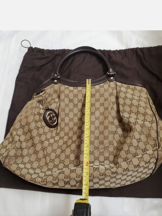 Authentic Gucci Beige GG Canvas Satchel with Brown Leather Trim - Picture 14 of 16